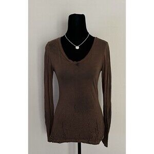 Velvet Stone Long-Sleeve Top Brown (Size M) Y2K / Grunge Style Vintage 2000s